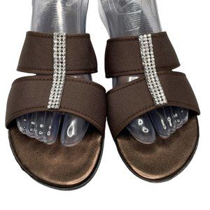 Agape Womens Brown Rhinestone Embellished Wedge Heel Sandals Size 10 M